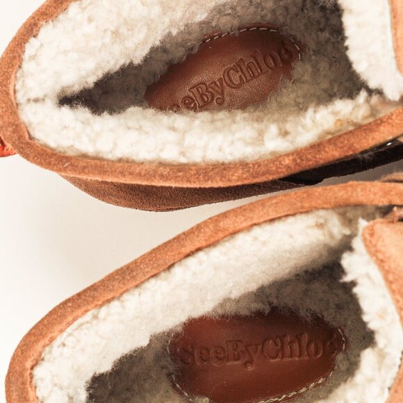 See by Chloe Ethel Brown Shearling-Lined Suede Wedge Desert Booties - Picture 10 of 10